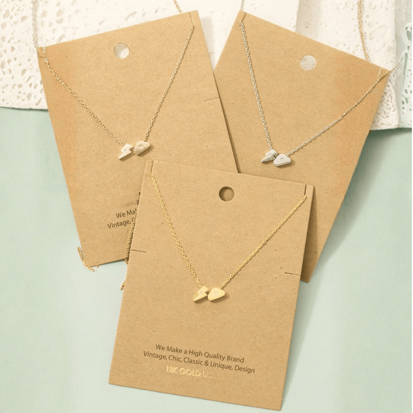 18K Gold Plated Lightning And Cloud Charms Necklace