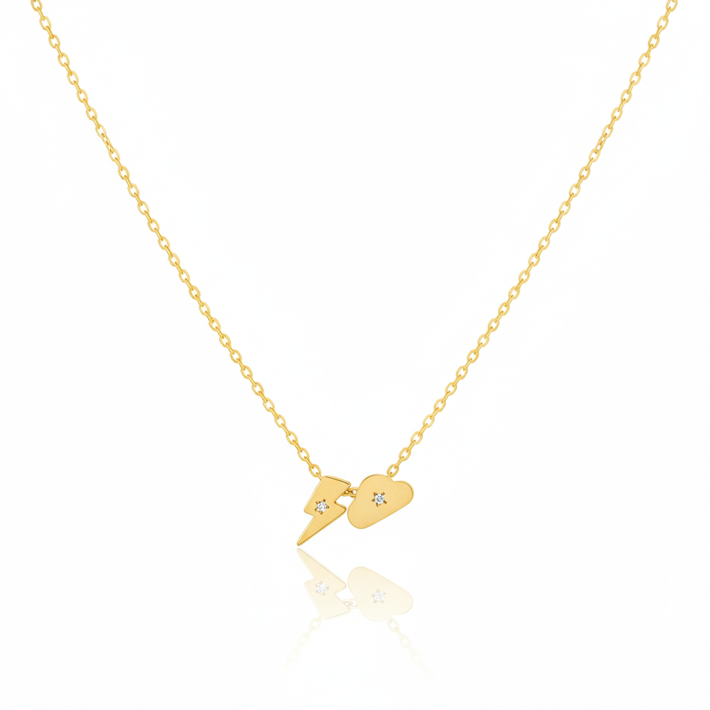 18K Gold Plated Lightning And Cloud Charms Necklace