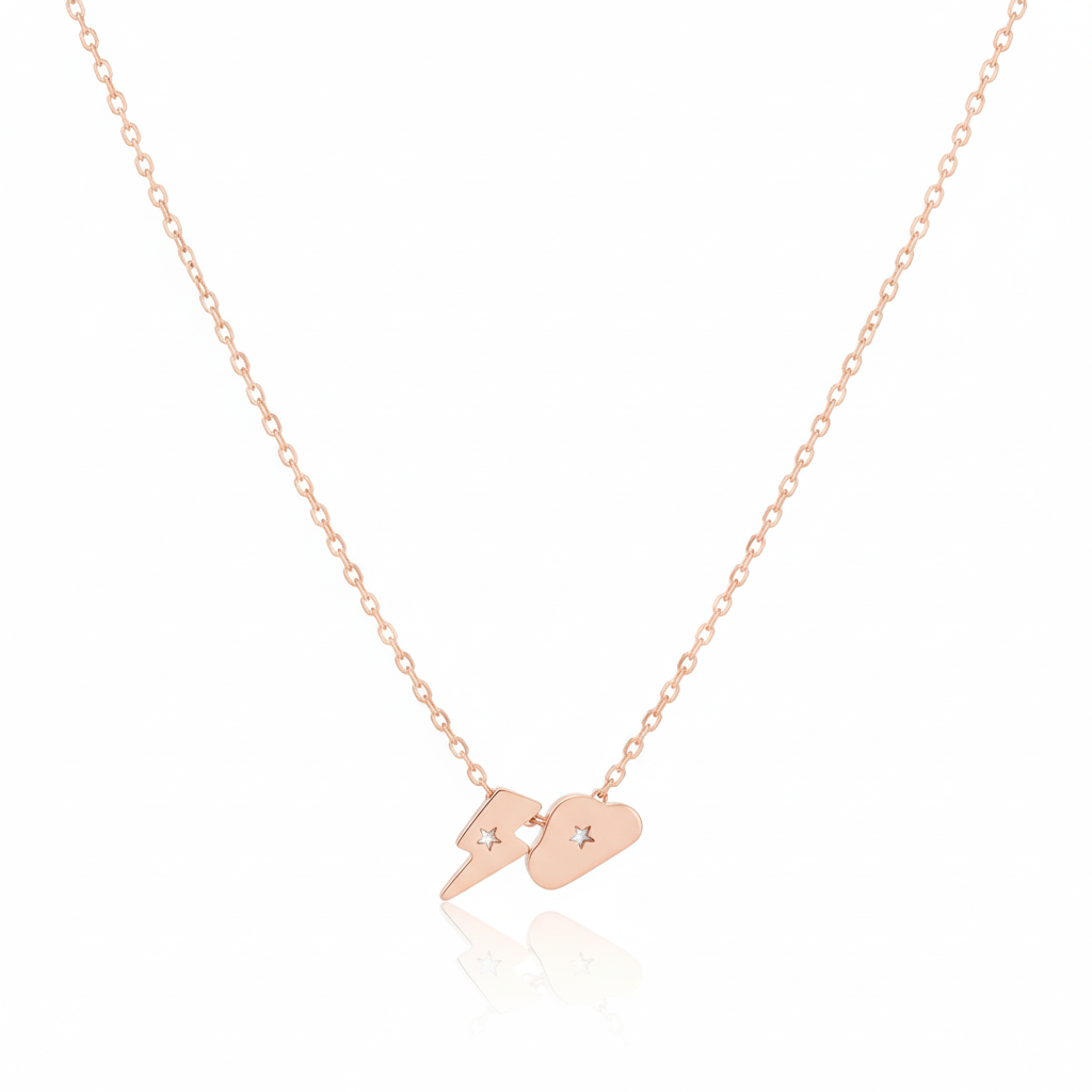 18K Gold Plated Lightning And Cloud Charms Necklace