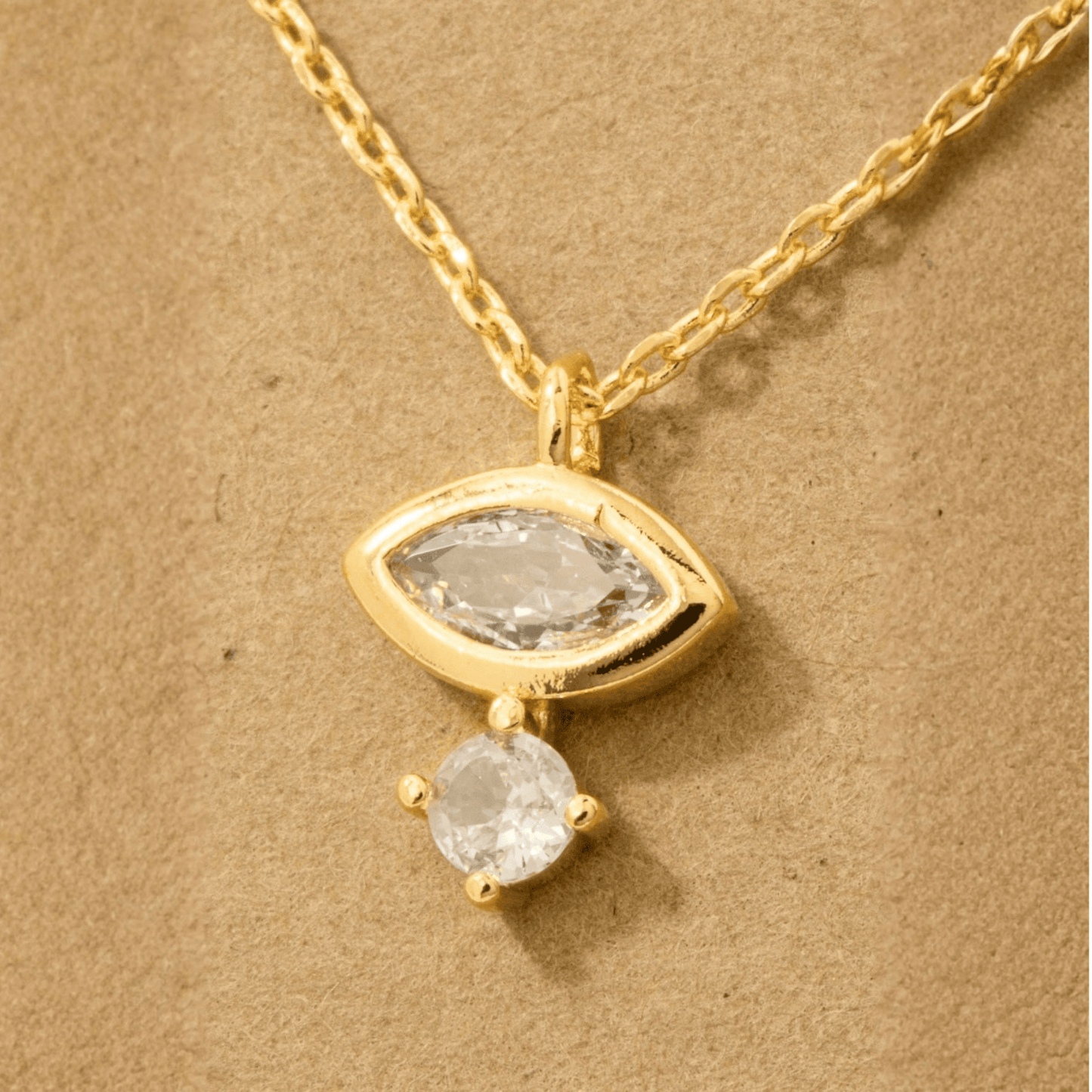 18K Gold Plated Double Cz Charm Necklace