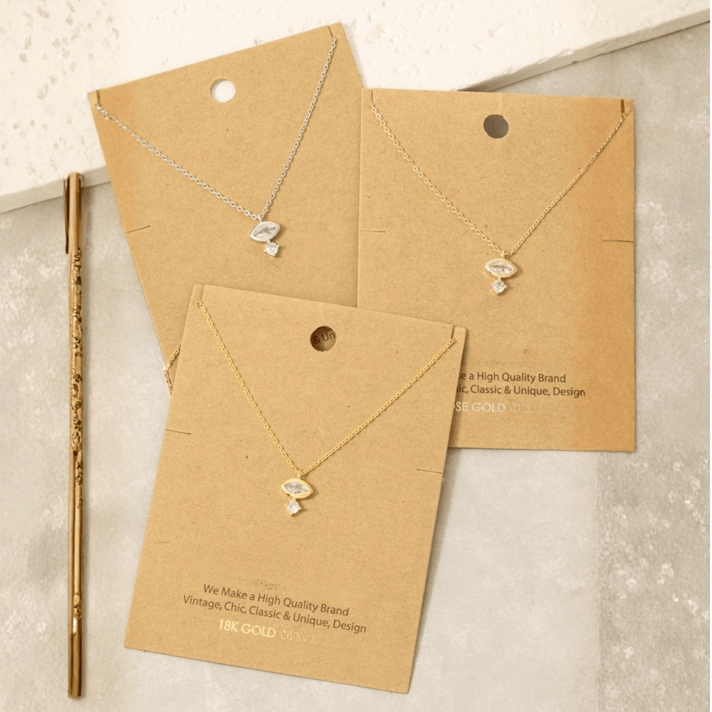 18K Gold Plated Double Cz Charm Necklace