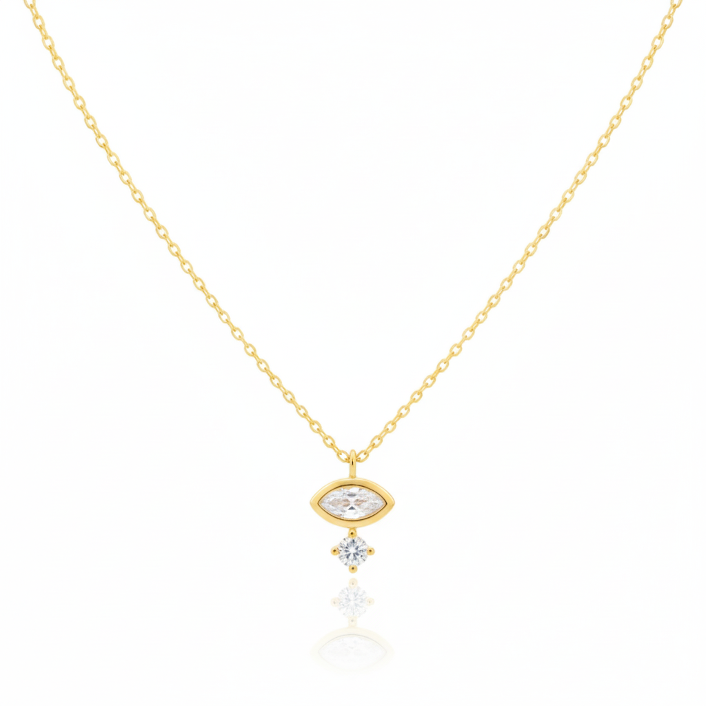 18K Gold Plated Double Cz Charm Necklace