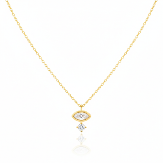 18K Gold Plated Double Cz Charm Necklace