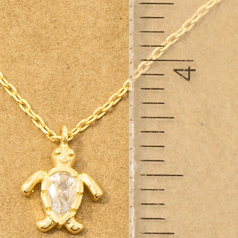 18K Gold Plated Cz Turtle Pendant Necklace
