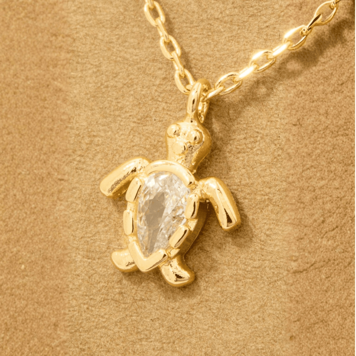 18K Gold Plated Cz Turtle Pendant Necklace