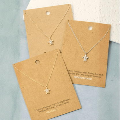 18K Gold Plated Cz Turtle Pendant Necklace
