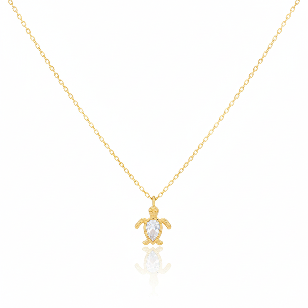 18K Gold Plated Cz Turtle Pendant Necklace