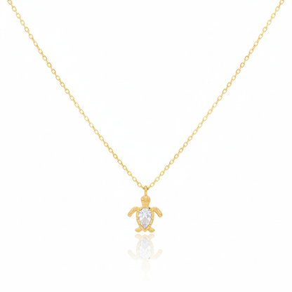 18K Gold Plated Cz Turtle Pendant Necklace