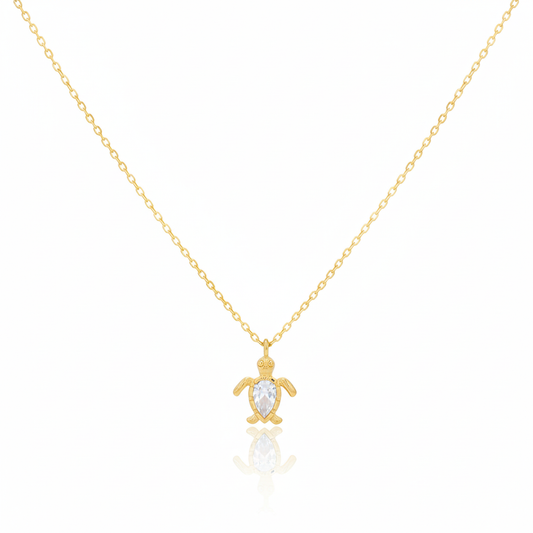 18K Gold Plated Cz Turtle Pendant Necklace