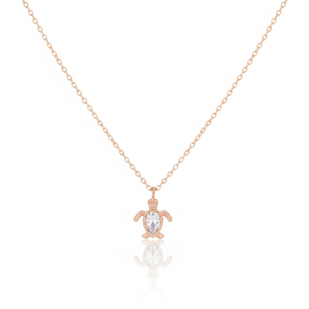 18K Gold Plated Cz Turtle Pendant Necklace