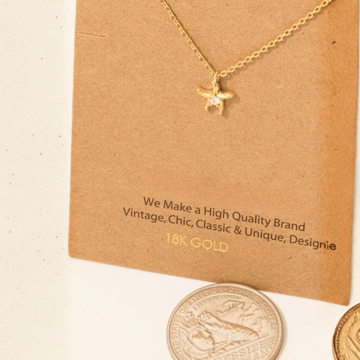 18K Gold Plated Studded Starfish Pendant Necklace