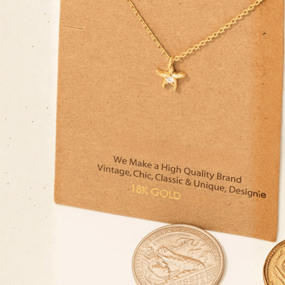 18K Gold Plated Studded Starfish Pendant Necklace