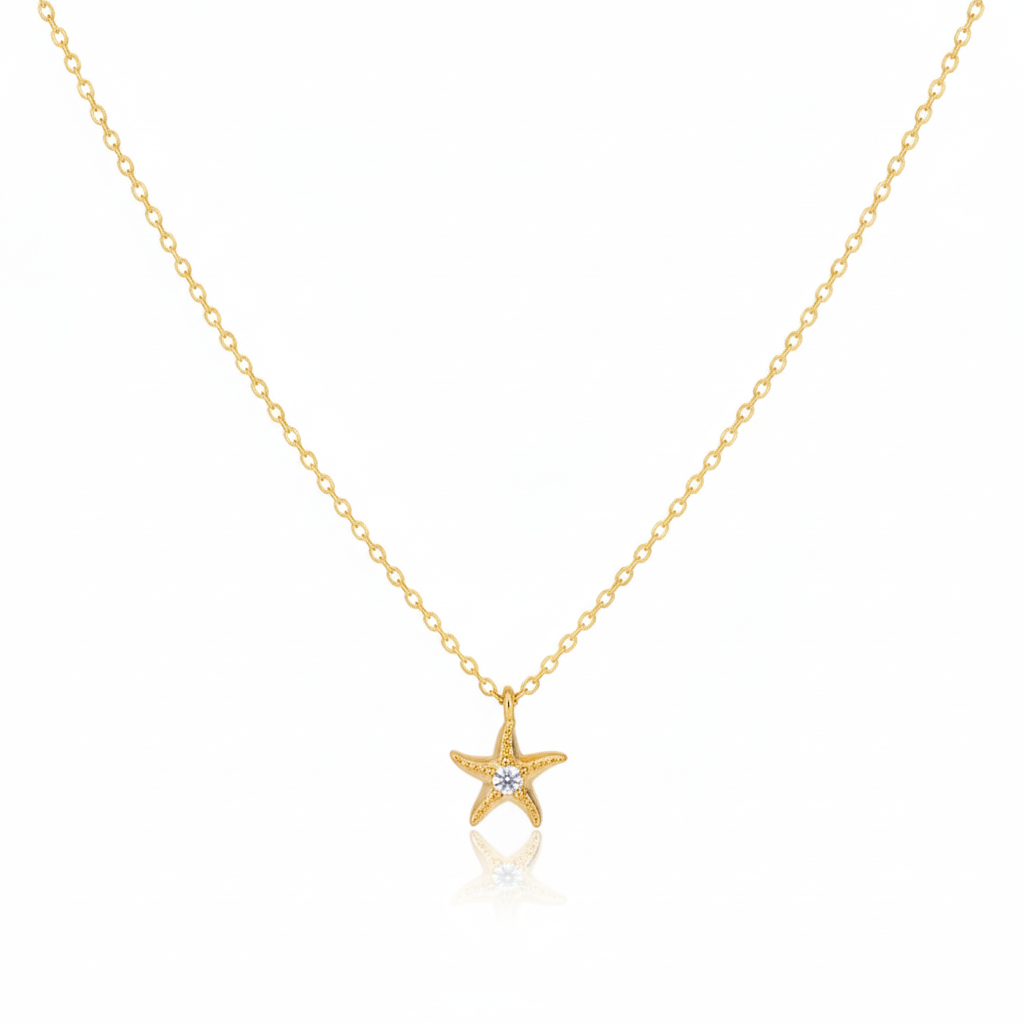 18K Gold Plated Studded Starfish Pendant Necklace