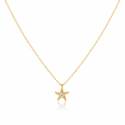 18K Gold Plated Studded Starfish Pendant Necklace