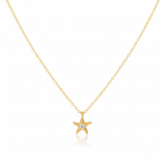 18K Gold Plated Studded Starfish Pendant Necklace