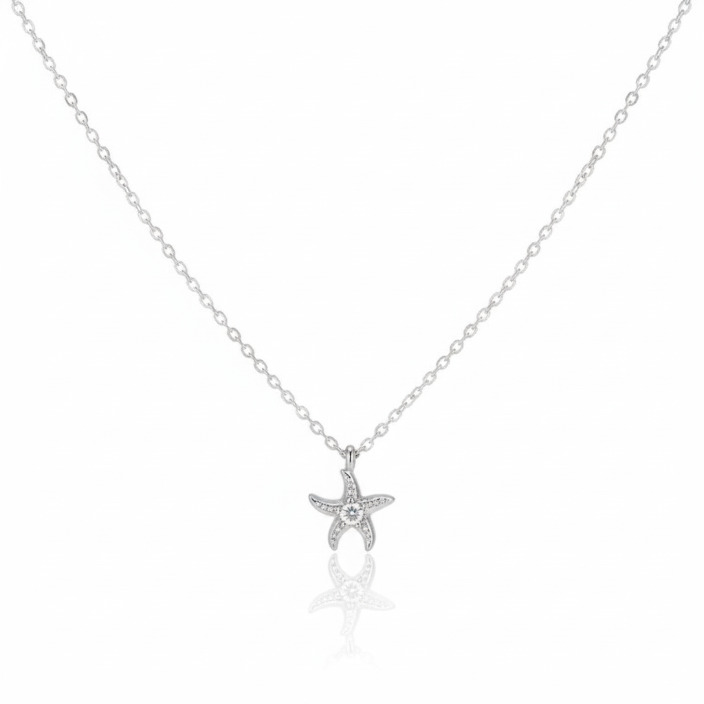 18K Gold Plated Studded Starfish Pendant Necklace