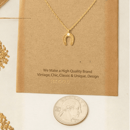 18K Gold Plated Opal Stud Horseshoe Pendant Necklace