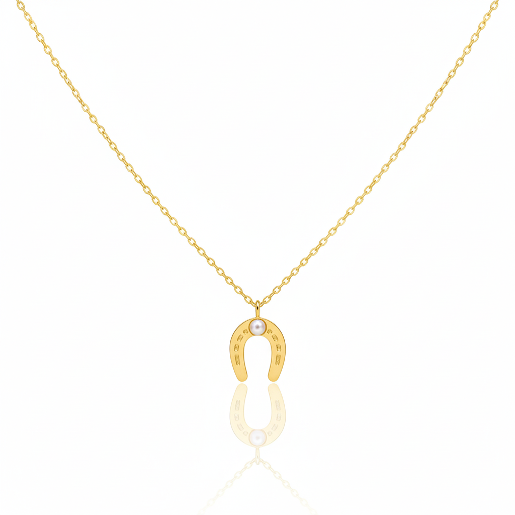 18K Gold Plated Opal Stud Horseshoe Pendant Necklace