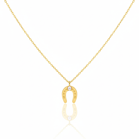 18K Gold Plated Opal Stud Horseshoe Pendant Necklace