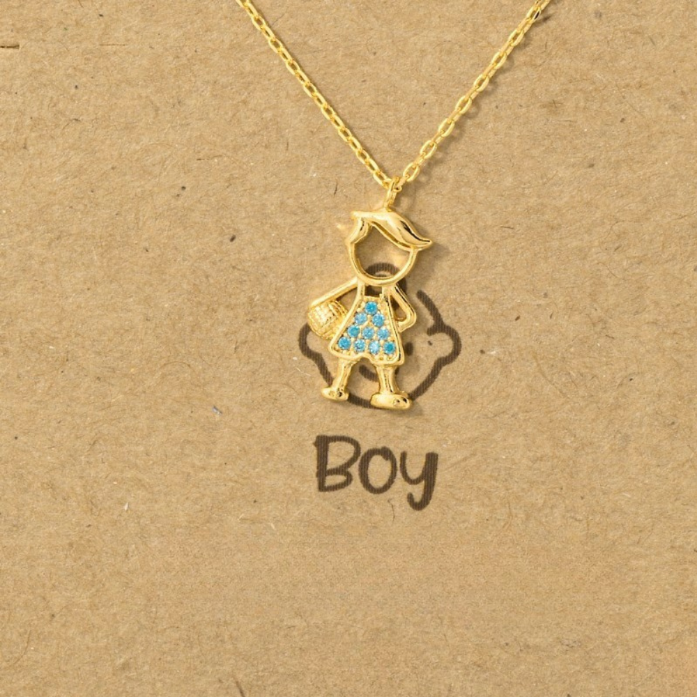 18K Gold Plated CZ Studded Boy Figure Pendant Necklace