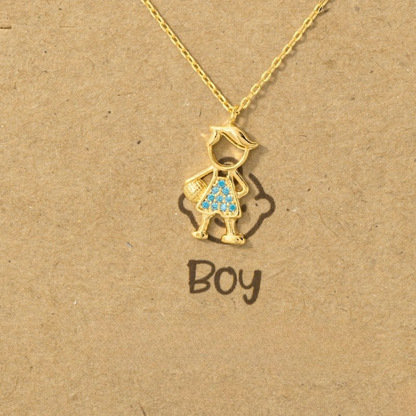 18K Gold Plated CZ Studded Boy Figure Pendant Necklace