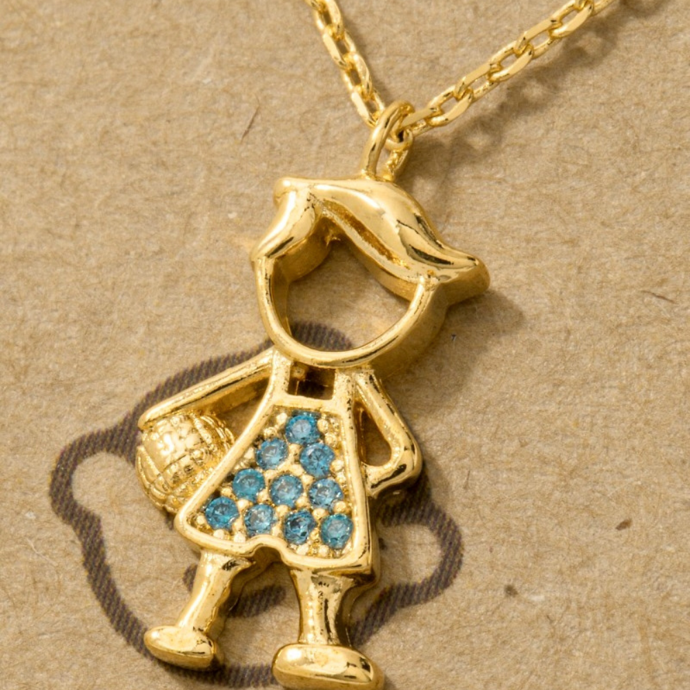 18K Gold Plated CZ Studded Boy Figure Pendant Necklace