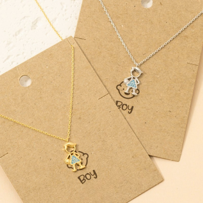 18K Gold Plated CZ Studded Boy Figure Pendant Necklace