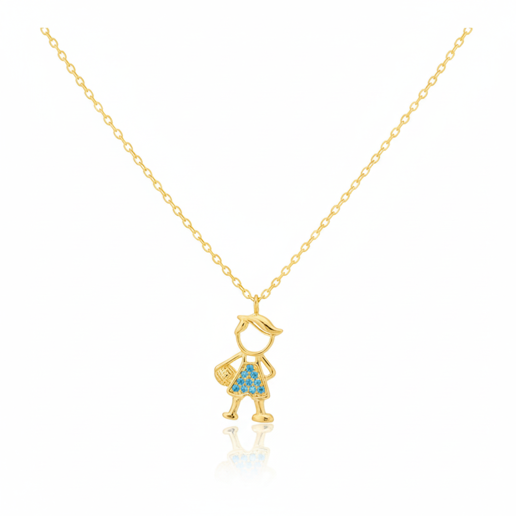 18K Gold Plated CZ Studded Boy Figure Pendant Necklace