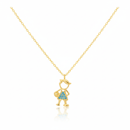 18K Gold Plated CZ Studded Boy Figure Pendant Necklace
