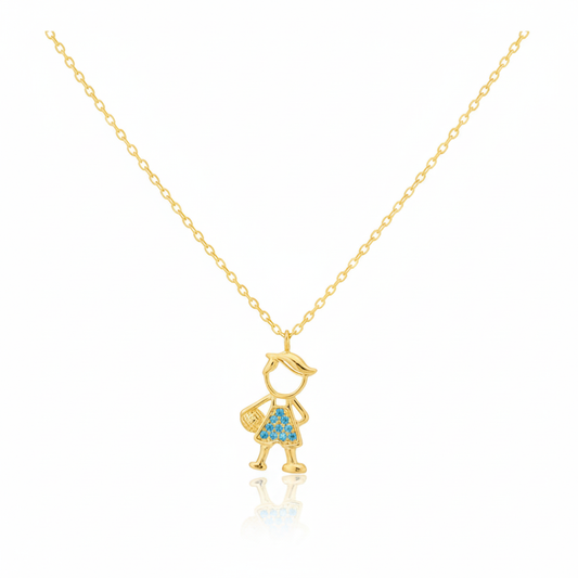 18K Gold Plated CZ Studded Boy Figure Pendant Necklace
