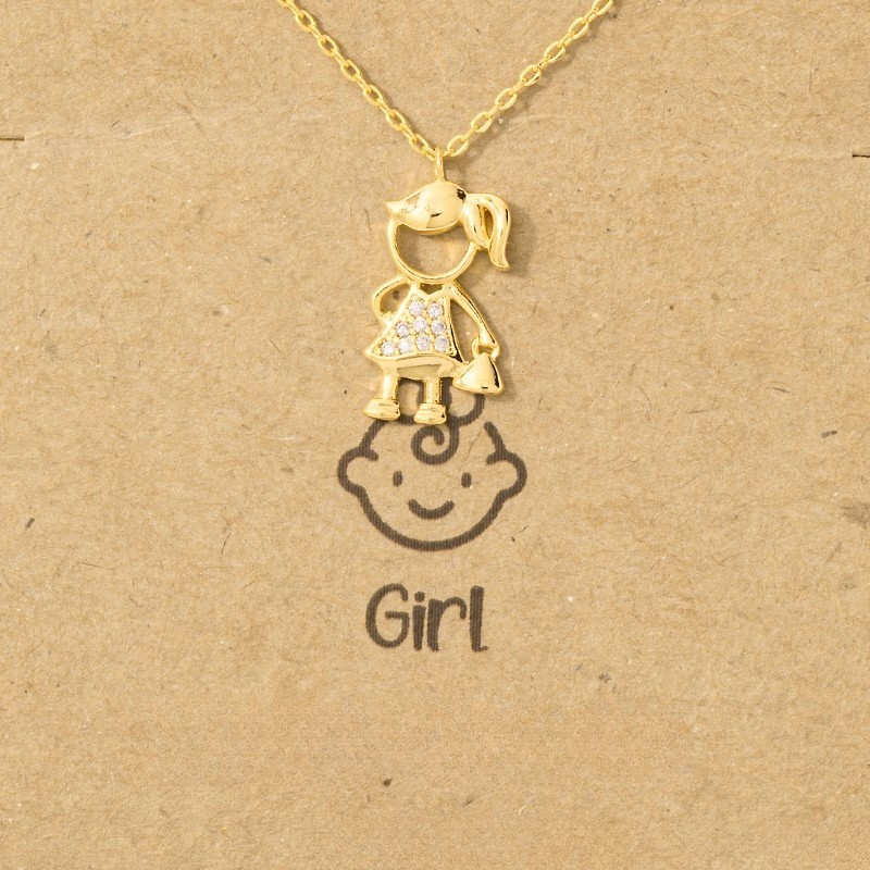 18K Gold Plated CZ Studded Girl Figure Pendant Necklace