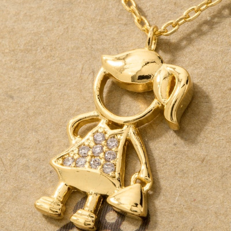 18K Gold Plated CZ Studded Girl Figure Pendant Necklace