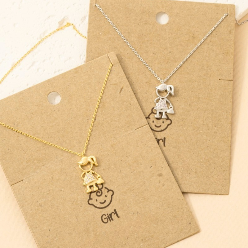 18K Gold Plated CZ Studded Girl Figure Pendant Necklace
