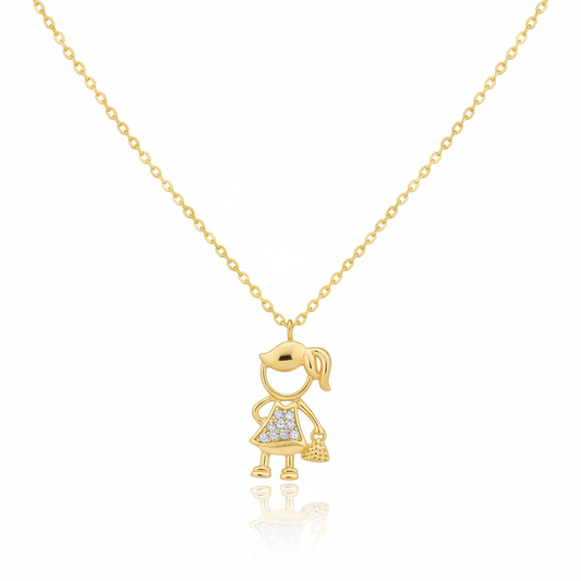 18K Gold Plated CZ Studded Girl Figure Pendant Necklace