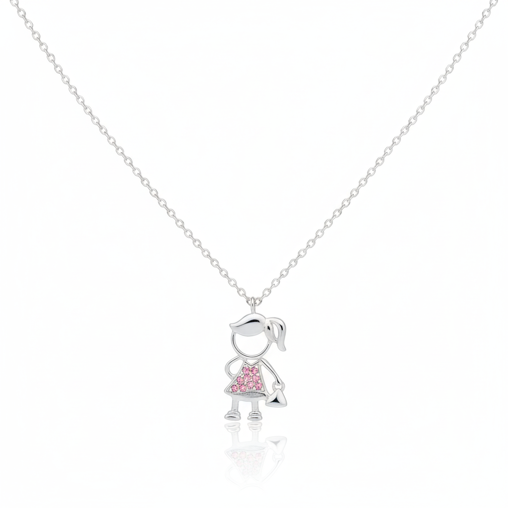 18K Gold Plated CZ Studded Girl Figure Pendant Necklace