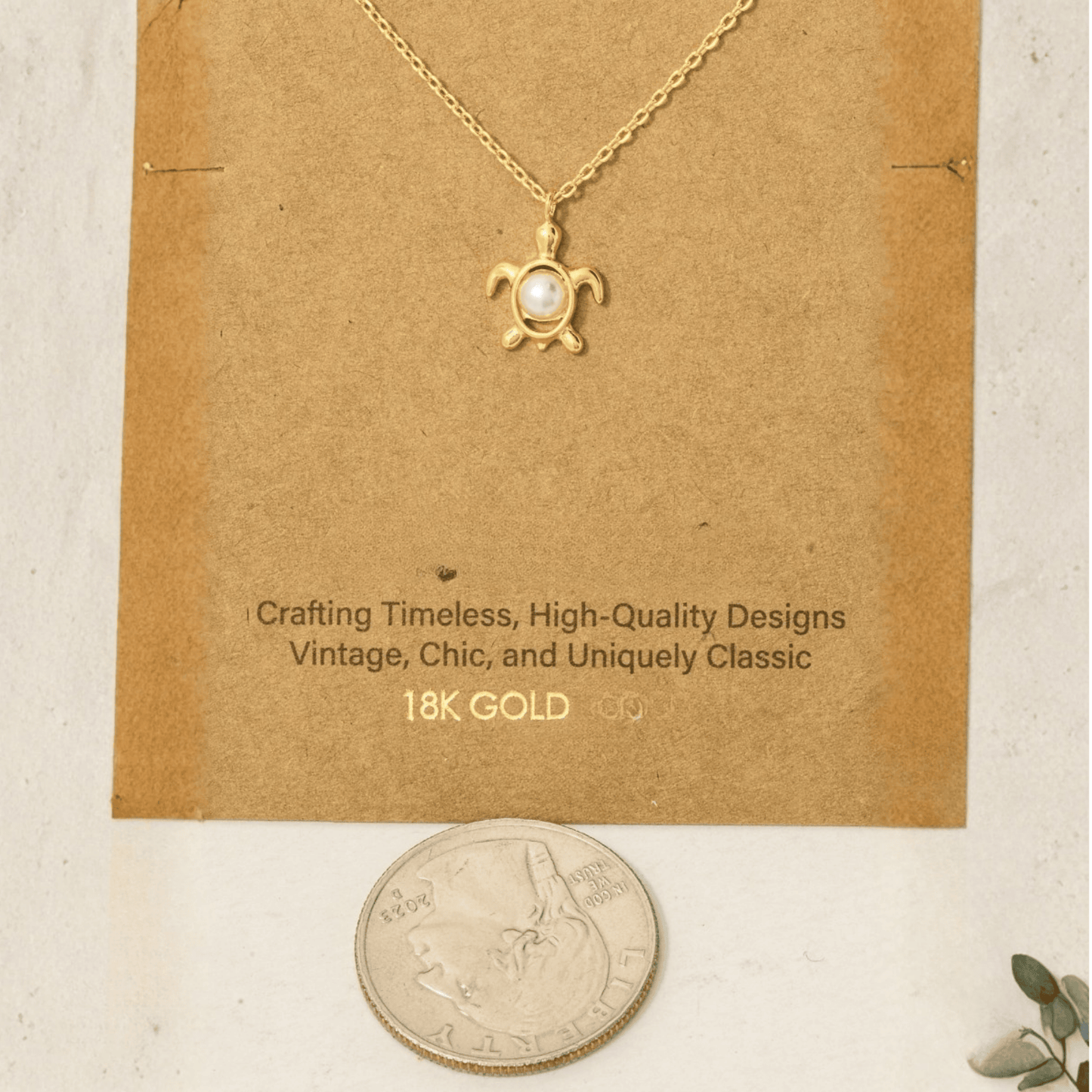 18K Gold Plated Pearl Turtle Pendant Necklace