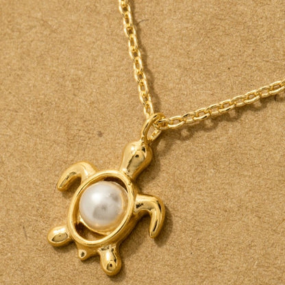 18K Gold Plated Pearl Turtle Pendant Necklace