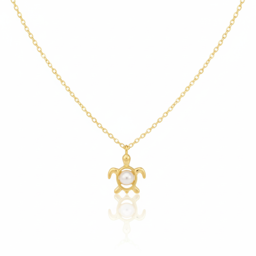 18K Gold Plated Pearl Turtle Pendant Necklace