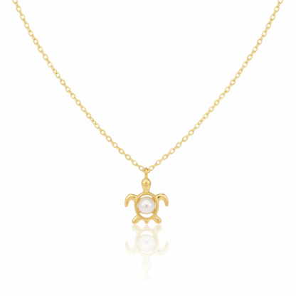 18K Gold Plated Pearl Turtle Pendant Necklace