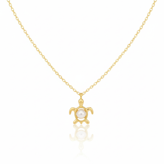 18K Gold Plated Pearl Turtle Pendant Necklace