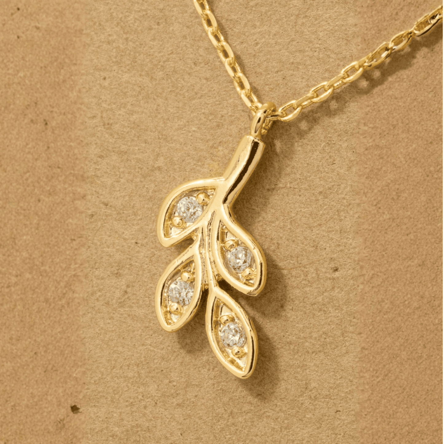 18K Gold Plated CZ Leaves Pendant Necklace