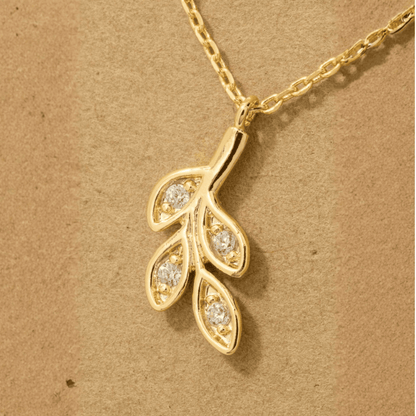 18K Gold Plated CZ Leaves Pendant Necklace