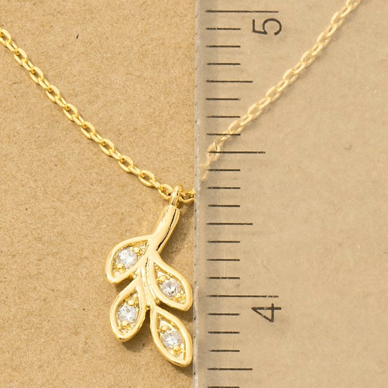 18K Gold Plated CZ Leaves Pendant Necklace