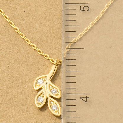18K Gold Plated CZ Leaves Pendant Necklace
