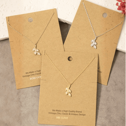 18K Gold Plated CZ Leaves Pendant Necklace