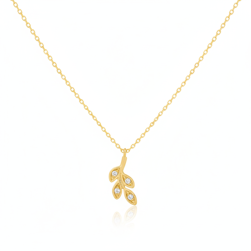 18K Gold Plated CZ Leaves Pendant Necklace