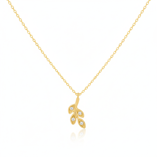 18K Gold Plated CZ Leaves Pendant Necklace