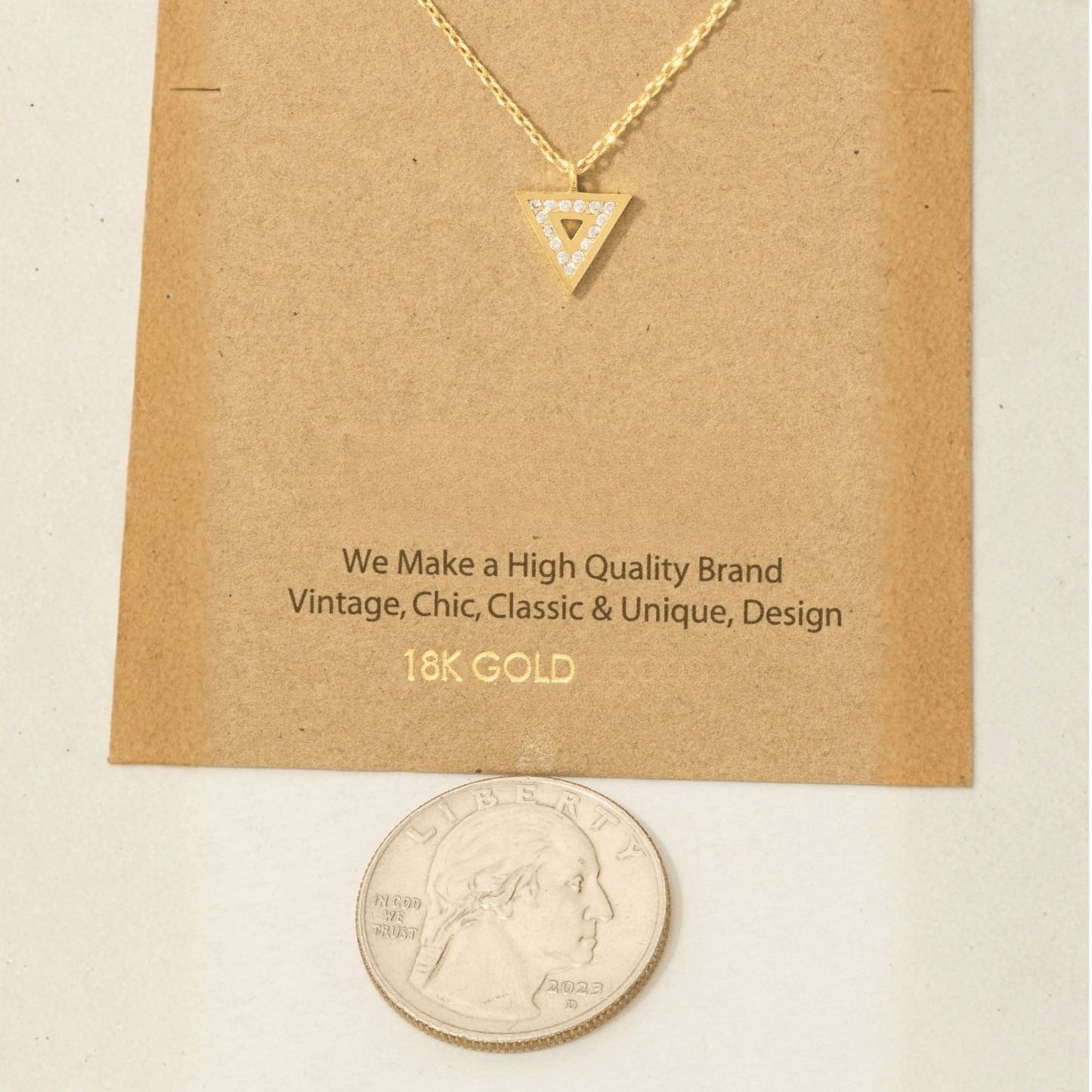 18K Gold Plated Pave Triangle Pendant Necklace