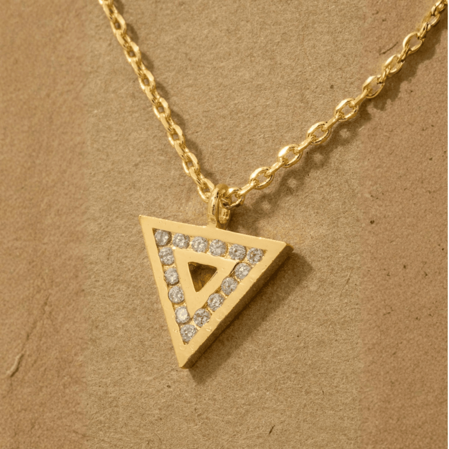 18K Gold Plated Pave Triangle Pendant Necklace