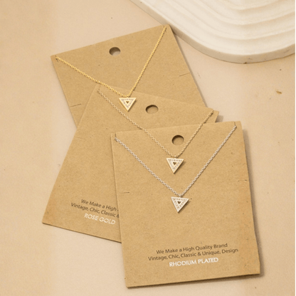 18K Gold Plated Pave Triangle Pendant Necklace